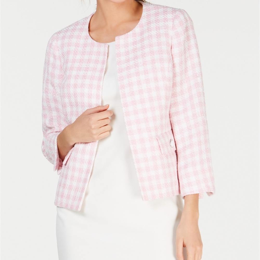Kasper Gingham Print Tweed Blazer Jacket